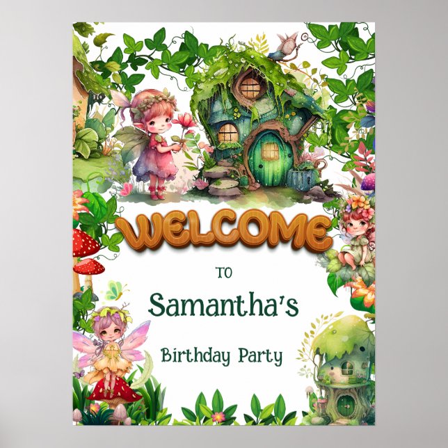 Enchanted Garden Fairy Birthday Welcome Poster (Front)