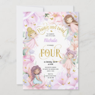 Enchanted garden fairy, girl 4th birthday invitati invitation