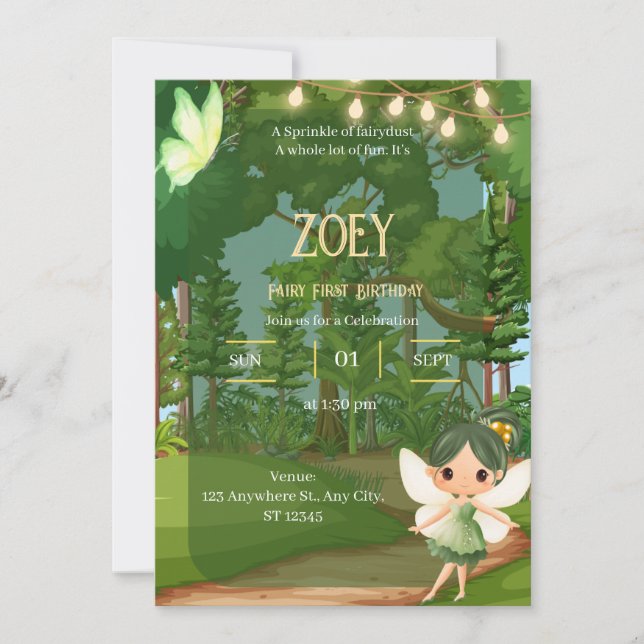 Enchanted Garden Fairy with Butterfly  Invitation (Front)