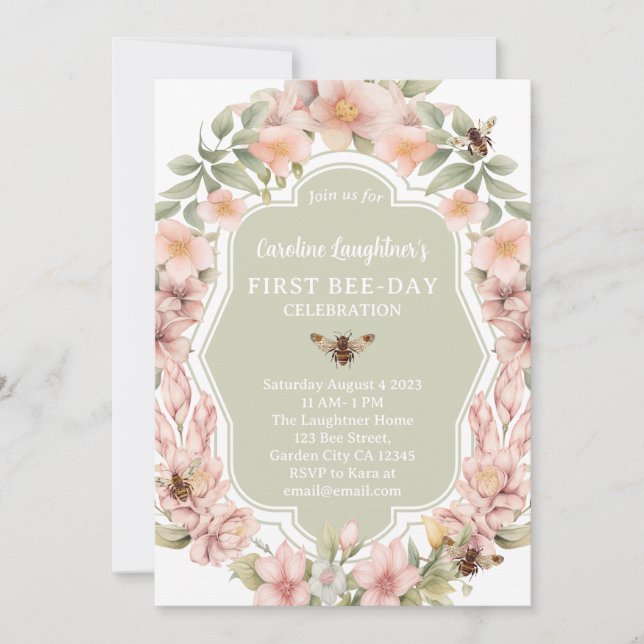 Enchanted Garden First Bee-Day Invitation (Front)