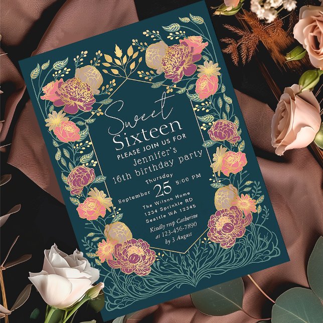 Enchanted Garden Floral Sweet 16 Birthday  Invitation (Creator Uploaded)