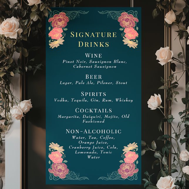Enchanted Garden Floral Wedding Drinks Bar Menu Banner (Creator Uploaded)