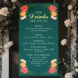 Enchanted Garden Floral Wedding Drinks Bar Menu Banner