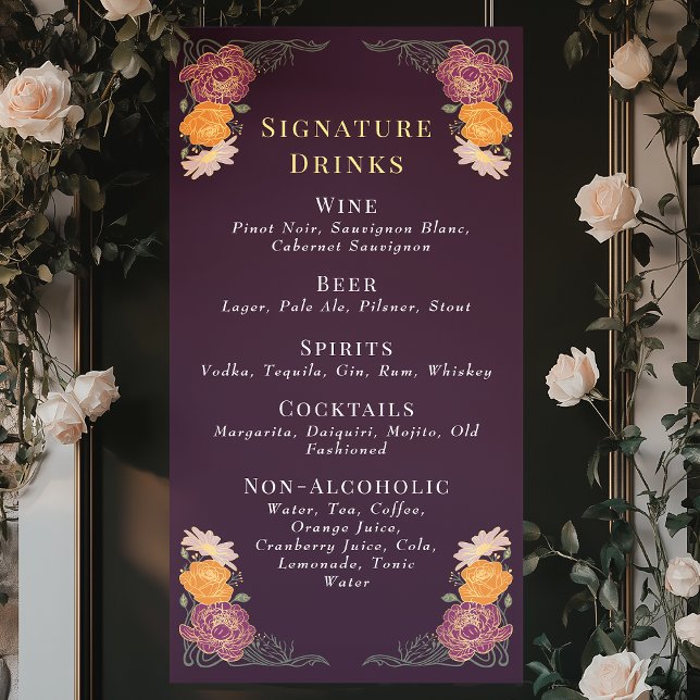 Enchanted Garden Floral Wedding Drinks Bar Menu Banner (Creator Uploaded)