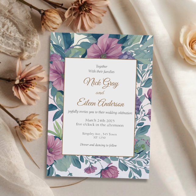Enchanted Garden Floral Wedding Invitation (Enchanted Garden Floral Wedding Invite)