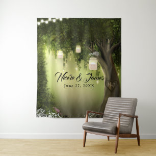 Enchanted Garden Forest Oak Tree Party Backdrop Tapestry