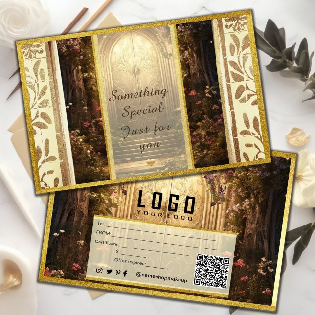Enchanted Garden Gate Gift Certificate (Enchanted Garden Gate Gift Certificate #zazzlemade #certificatecard #vouchercard #romanticdesighn)