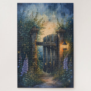 Enchanted Garden Gate Under Firefly Sky Jigsaw Puzzle