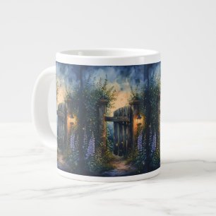 Enchanted Garden Gate Under Firefly Sky Large Coffee Mug