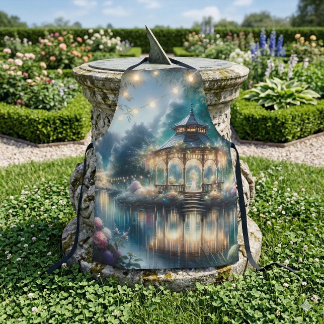 Enchanted Garden Gazebo Twilight Reflection Apron (Enchanted Garden Gazebo Twilight Reflection Apron Hanging on Sundail)