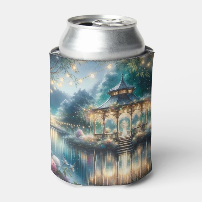 Enchanted Garden Gazebo Twilight Reflection Can Cooler (Can Front)