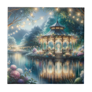 Enchanted Garden Gazebo Twilight Reflection Ceramic Tile