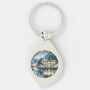 Enchanted Garden Gazebo Twilight Reflection Key Ring