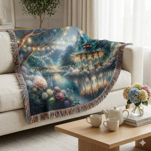 Enchanted Garden Gazebo Twilight Reflection Throw Blanket