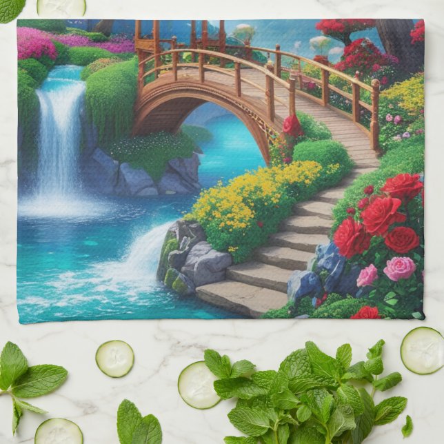 Enchanted Garden Landscape Tea Towel (Folded)