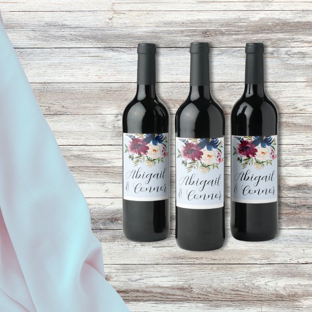 Enchanted Garden Light Blue Burgundy Navy Wine Label (Creator Uploaded)