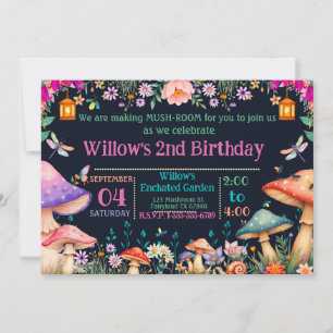Enchanted Garden Mushroom Birthday Party Invite