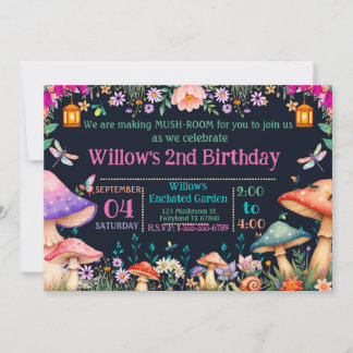 Enchanted Garden Mushroom Birthday Party Invite