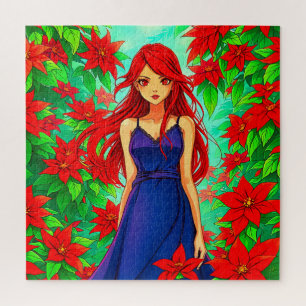 Enchanted Garden of Red Poinsettias Jigsaw Puzzle