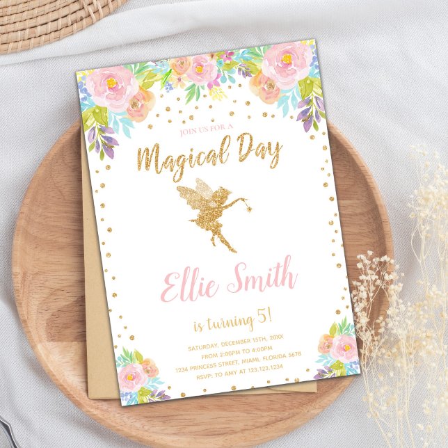 Enchanted Garden Party Card (Floral Pink Magical Fairy Birthday Invitations)