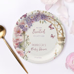 Enchanted garden pastel butterflies baby shower paper plate<br><div class="desc">Enchanted garden pastel butterflies and flowers baby shower personalised tableware template party plates,  English garden boho flowers arch lilac pastel pink spring summer baby shower plates for a baby girl</div>