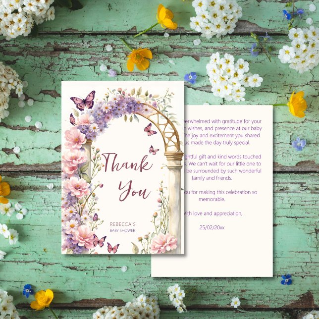 Enchanted garden pastel butterflies baby shower thank you card (Enchanted garden pastel butterflies baby shower thank you card vintage floral arch watercolor)