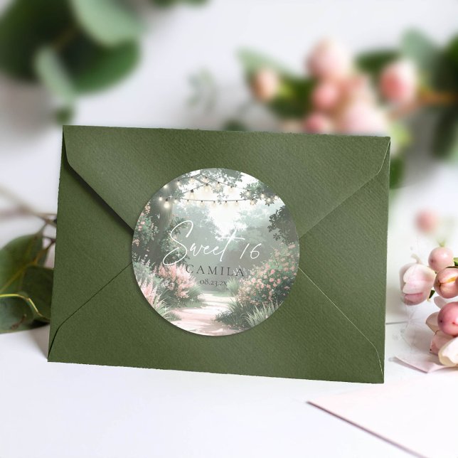 Enchanted Garden Sweet 16 Pink ID1163 Classic Round Sticker (Creator Uploaded)