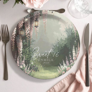 Enchanted Garden Sweet 16 Pink ID1163 Paper Plate