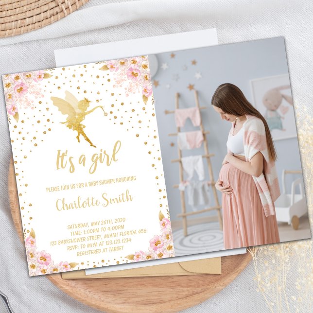 Enchanted Garden Theme for Girls Invitation (Photo Fairy Floral Baby Shower Invitations)
