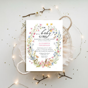 Enchanted Garden Wildflower Bunny Bird Baby Shower Invitation