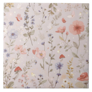 Enchanted Garden Wildflower Butterfly Botanical Ceramic Tile