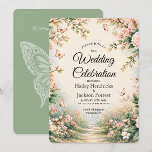 Enchanted Garden Wildflower Butterfly Wedding Invitation