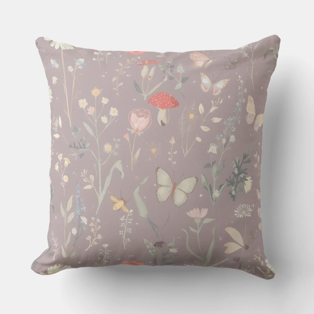 Enchanted Garden Wildflower Butterfly Whimsical Cushion (Front)