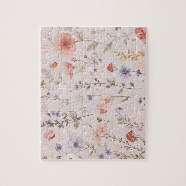 Enchanted Garden Wildflower Butterfly Whimsical Jigsaw Puzzle (Vertical)