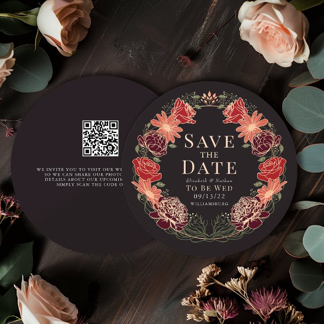 Enchanted Garden Wreath Wedding QR Save the Date  Invitation (Creator Uploaded)