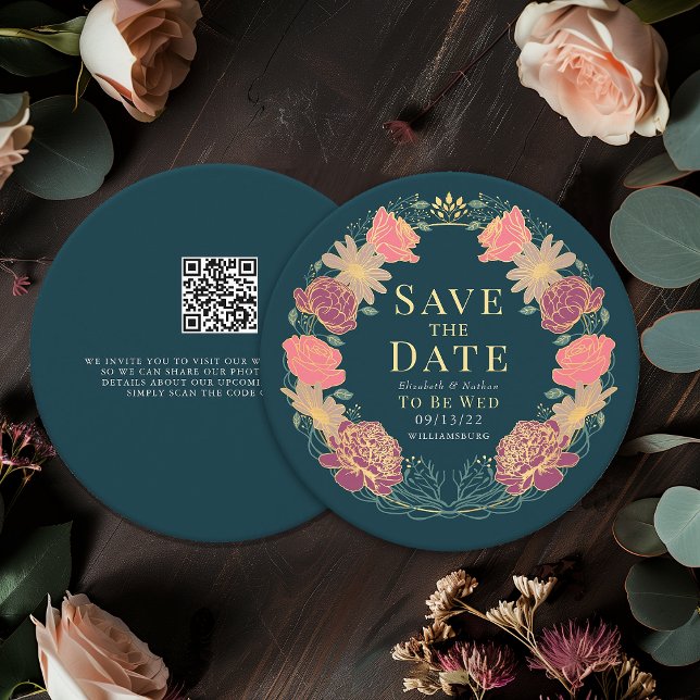 Enchanted Garden Wreath Wedding QR Save the Date  Invitation (Creator Uploaded)