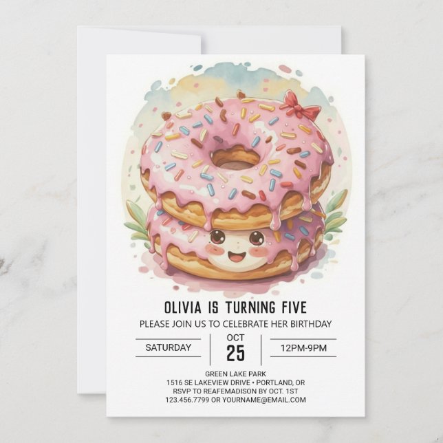 Enchanted Girly Doughnuts Birthday Invitation (Front)