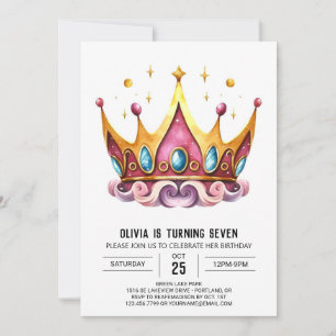 Enchanted Girly Princess Crown Birthday Invitation