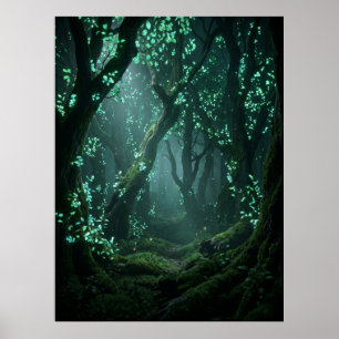 Enchanted Glowing Forest Fantasy Art Poster
