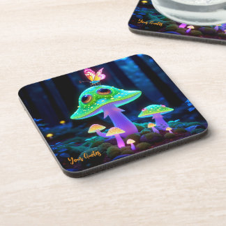 Enchanted Glowing Mushroom & Butterfly Fantasy  Coaster