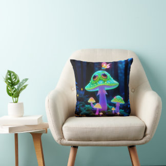 Enchanted Glowing Mushroom & Butterfly Fantasy  Cushion