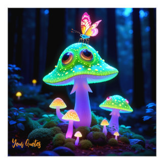 Enchanted Glowing Mushroom & Butterfly Fantasy  Photo Print