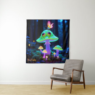 Enchanted Glowing Mushroom & Butterfly Fantasy  Tapestry