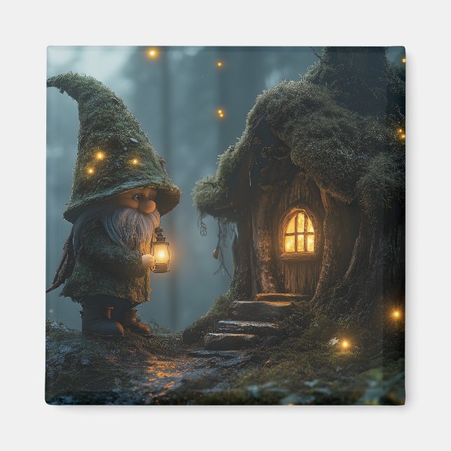 Enchanted Gnome Cottage in the Moonlight: Fantasy  Magnet (Front)