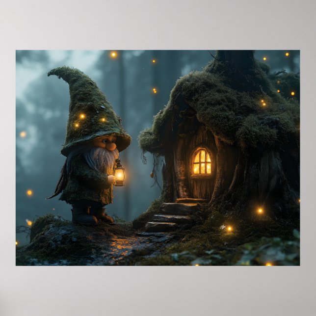 Enchanted Gnome Cottage in the Moonlight: Fantasy  Poster (Front)