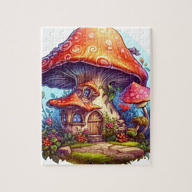 Enchanted Gnome Mushrooms Flower Gardens  Jigsaw Puzzle (Vertical)