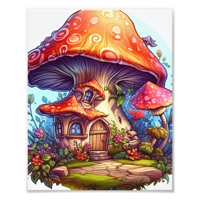 Enchanted Gnome Mushrooms Flower Gardens  Photo Print (Front)