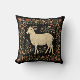 Enchanted Goat & Floral Folk Art Design Cushion