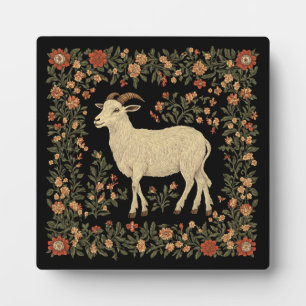 Enchanted Goat & Floral Folk Art Design Plaque