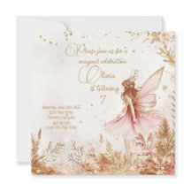 Enchanted Gold and Pink Fairy Birthday Invitation